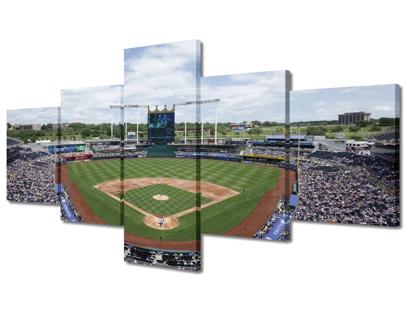 House Decorations Kansas Kaufman Stadium Wall Pictures for Living Room Baseball Field Skyline Canvas Wall Art Modern Wall Painting 5 Panel Prints Wall Art on Canvas Framed Ready to Hang, 50"Wx24"H