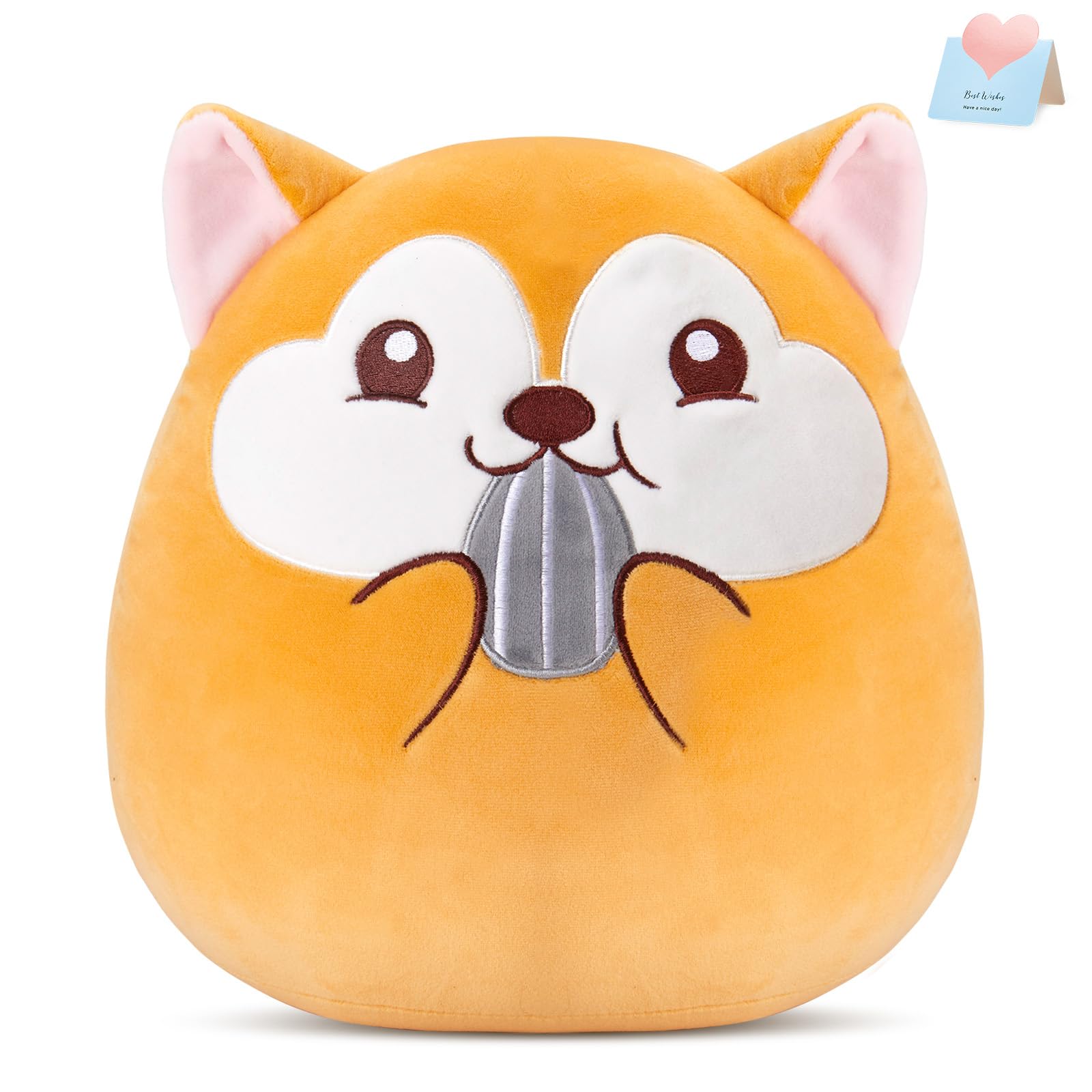 Athionsu 12-Inch Squirrel Plush Pillow Cute Stuffed Animal Pillow with Chubby Cheeks and Acorn, Soft and Squishy Plush Toy Cushion for Toddler Kids