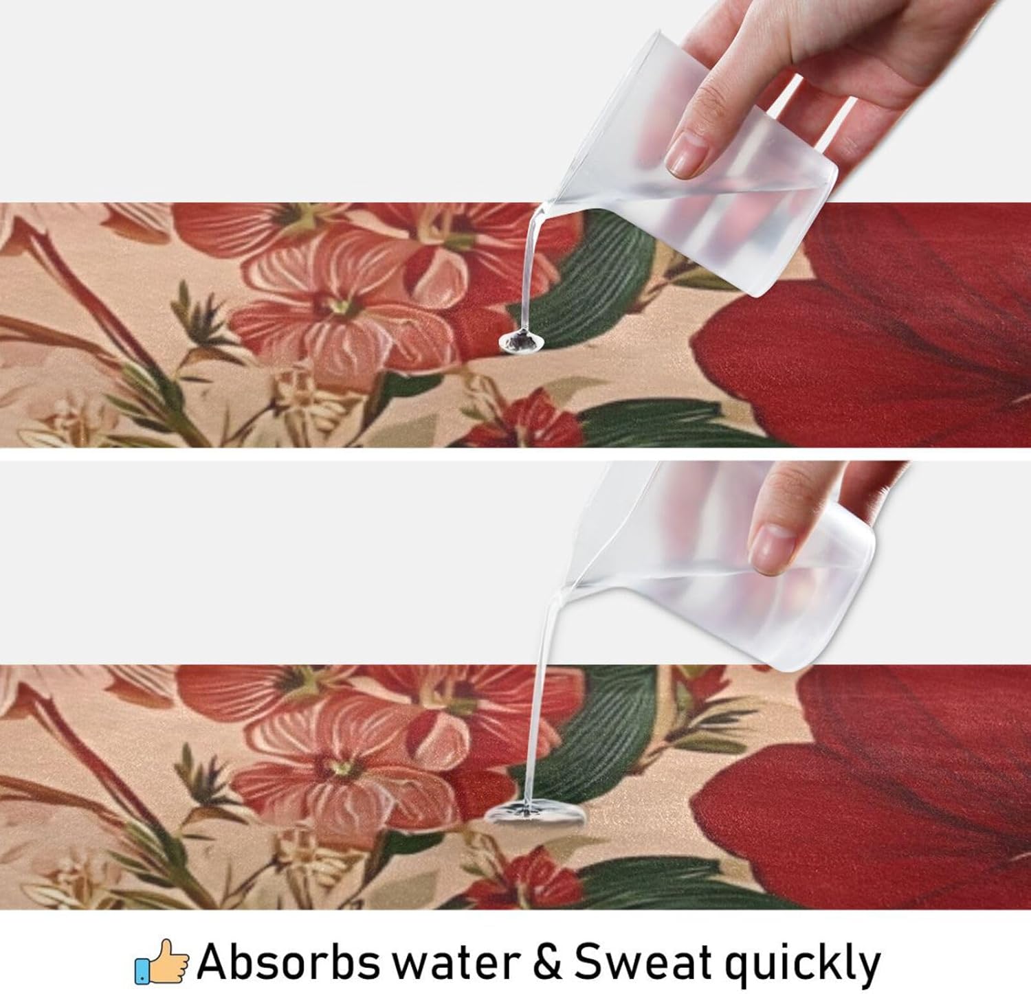 Flowers Red White Yoga Mat Towel with Silicone Grip Dot – 73"x27" Non-Slip Sweat Absorbent Microfiber Yoga Towel for Home Gym Studio