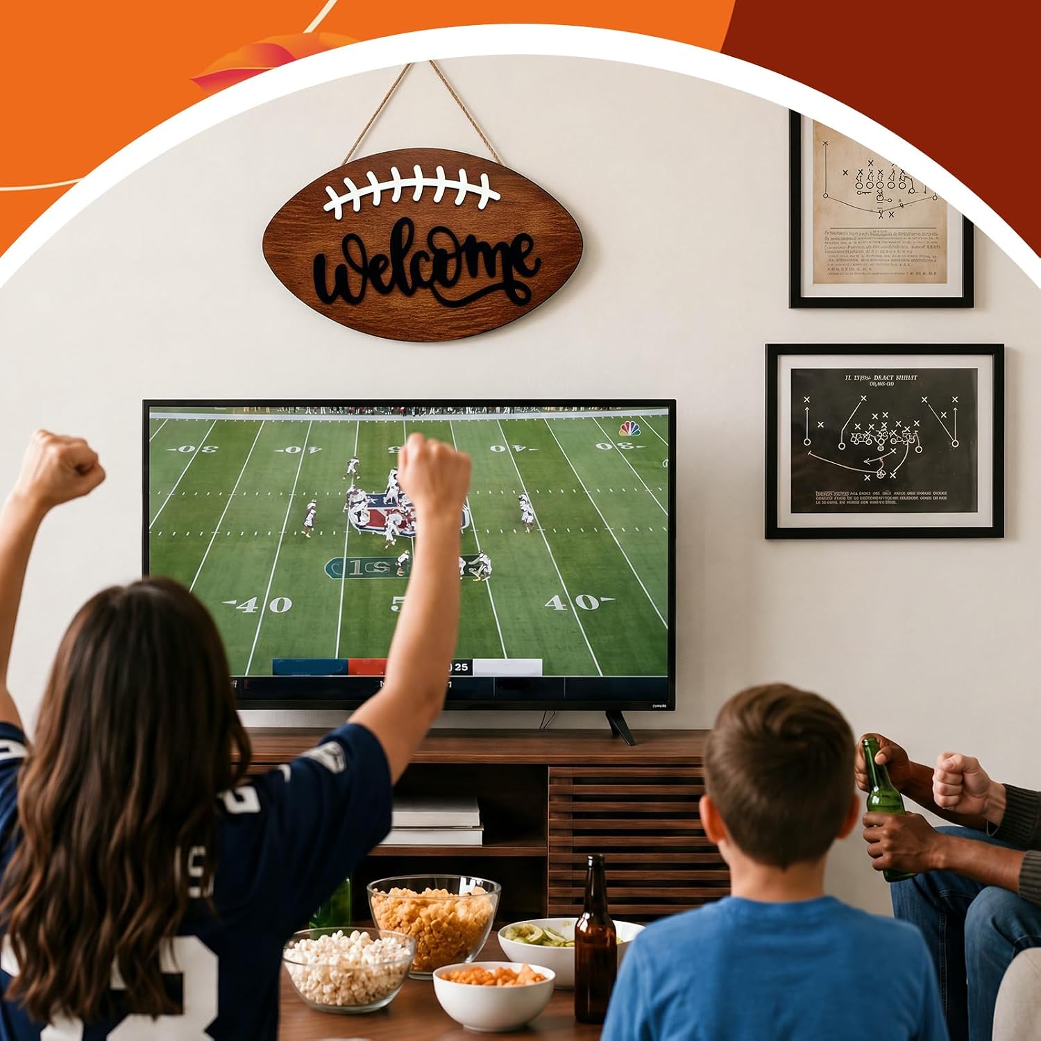 Moucuny Fall Football Door Sign, Autumn Wooden Welcome Wreath Porch Decor