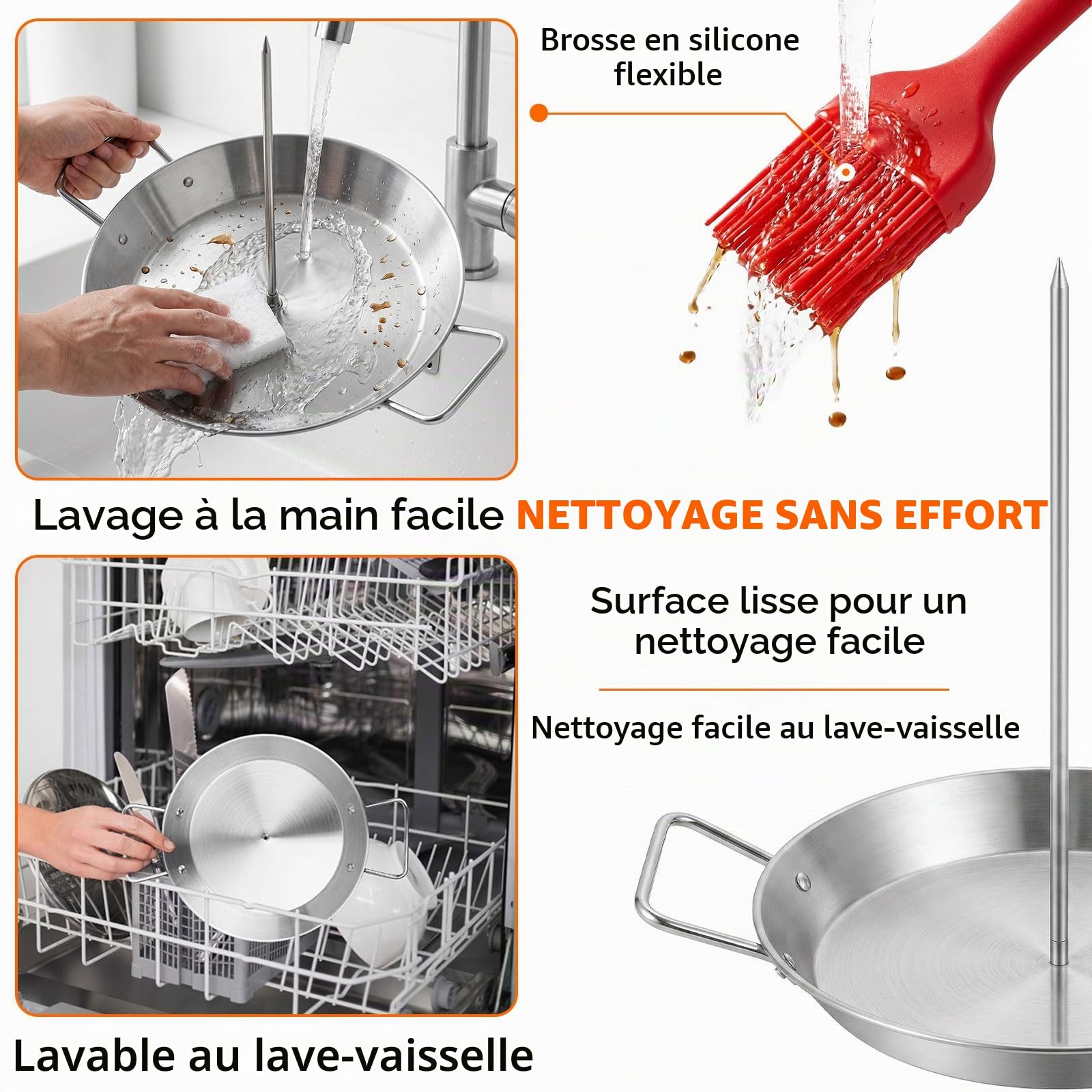 Brochettes Vertical pour Barbecue avec Plateau de 10 Pouces, 5 Broches à Kebab Amovibles en Acier Inoxydable & Pinceau en Silicone, Support pour Broche à Poulet pour Viande, Döner & Shawarma