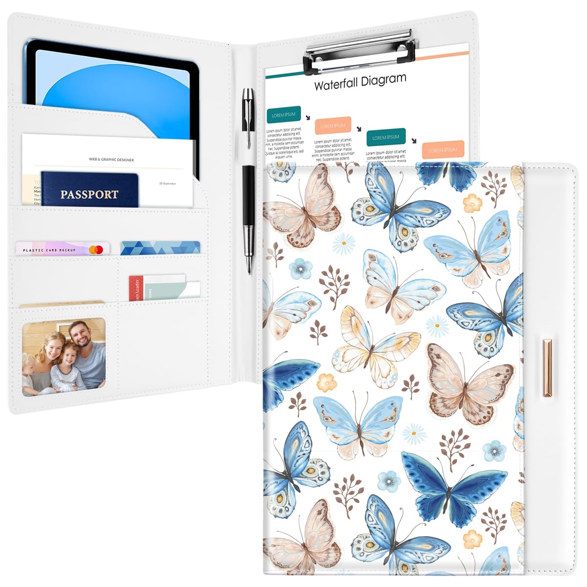 Padfolio/Resume Portfolio Folder for Women Men, WAVEYU Cute Chic Padfolio Cover Folder, Conference/Legal Document Organizer with Letter/A4 Size