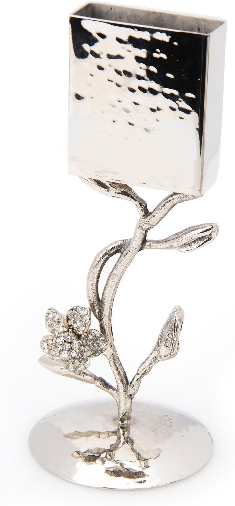 Classic Touch JSH09F Hammered Stainless Steel Havdalah Candle Holder, Exquisite Jeweled Flower Design