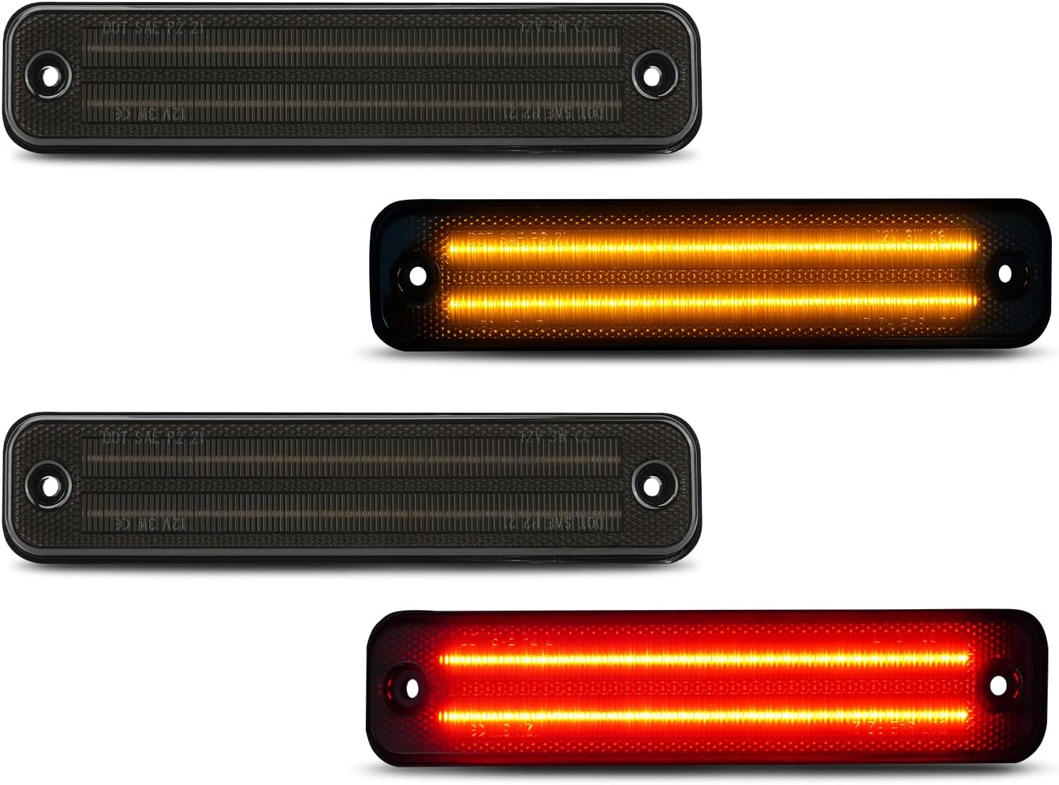 Bestview 2-Row Full LED Side Marker Lights for Hummer H2 2003-2009,Smoked Lens Front & Rear Bumper LED Side Fender Turn Signal Lights OEM Side Markers Replacement accessories parts(2 Amber+2 Red)