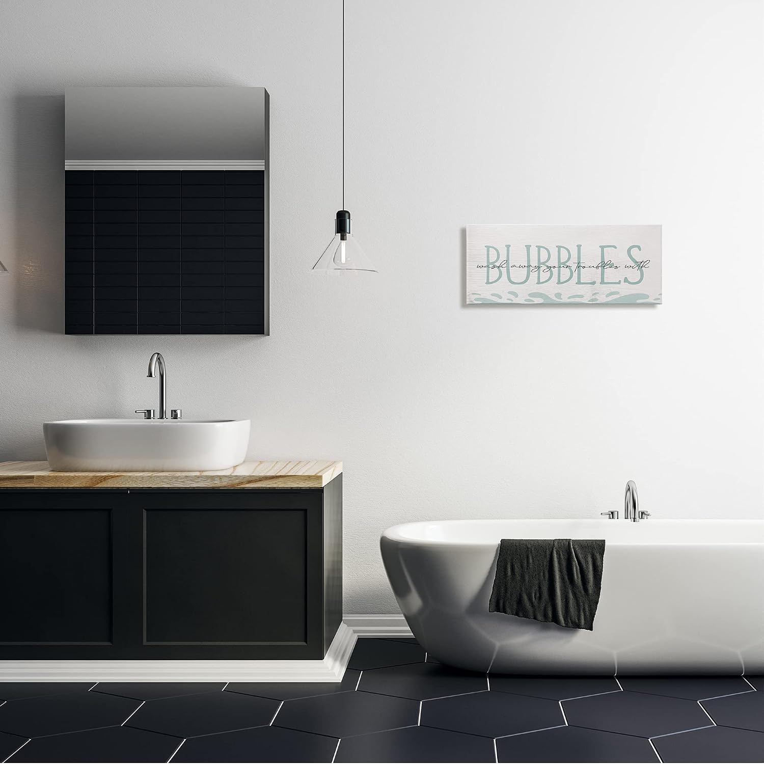 Stupell Industries Wash Away Troubles Bubbles Blue Bath Sign Text, Design by Daphne Polselli