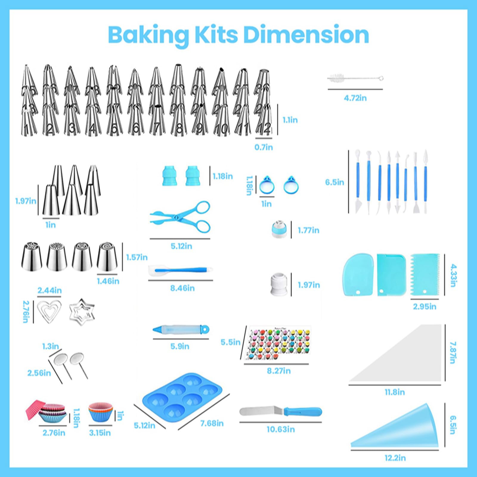 KOCASO 236-teiliges Kuchendekorationsset, Backzubehör, Kuchendekorationszubehör mit Spritztüllen, Kupplungen und Taschen, Ausstechformen und mehr, Backzubehör, Backförmchen, Schaber