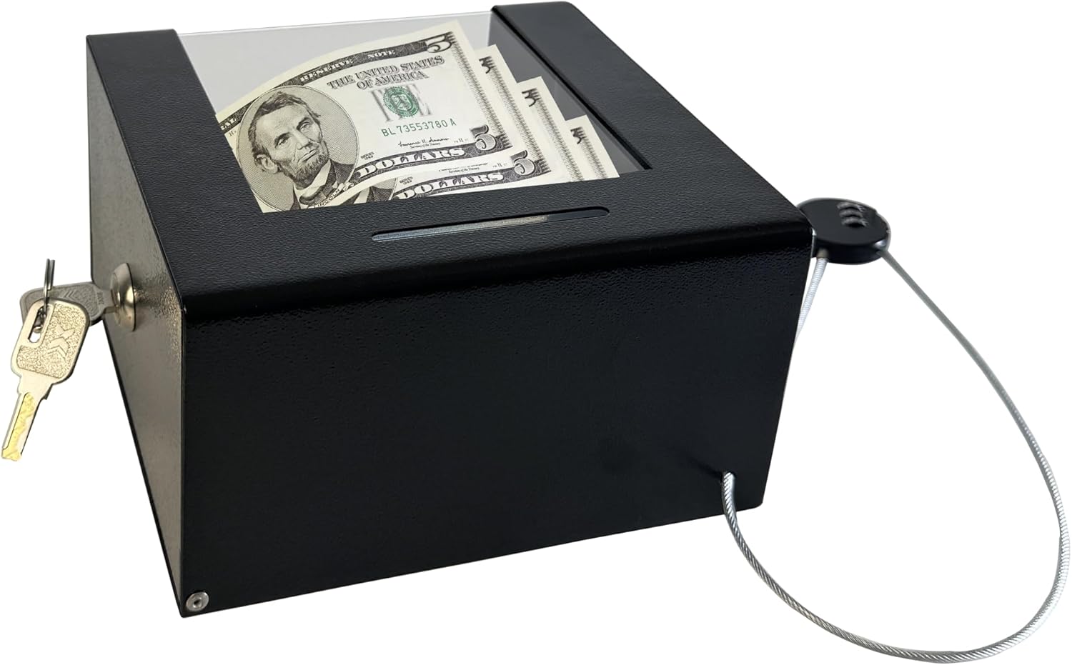 Steel Locking Tip Box - Heavy-Duty Secure Tip Jar with Combination Cable Lock, Ideal for Taxi Tips, Donations, Suggestions, Business Cards, Cash, and More in Family Churches, Restaurants, and Events.