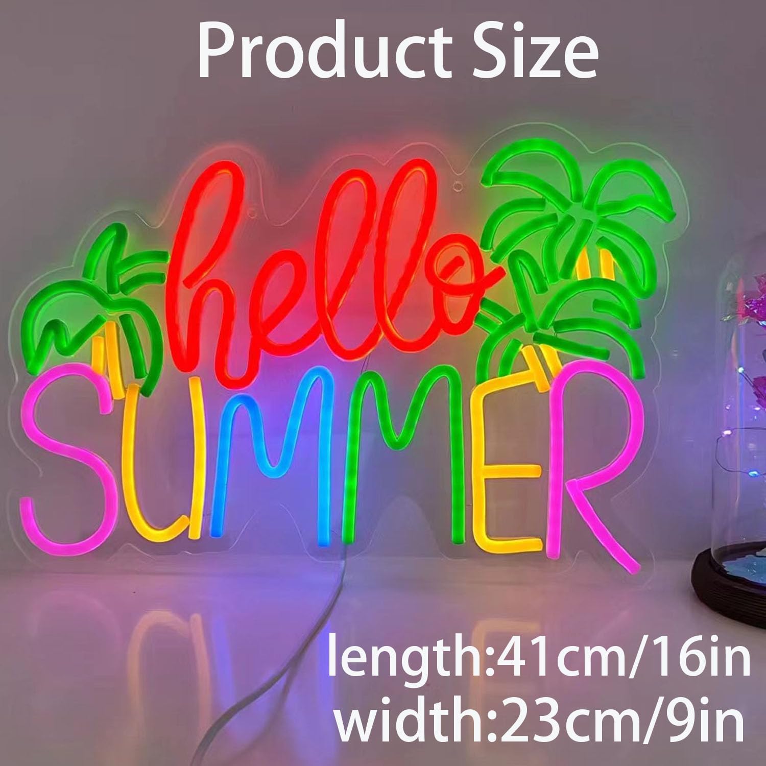 Large Hello Summer Neon Signs Powered by USB,Led Acrylic Dimmable and Reusable Neon Summer Bar Beer Light with a Hanging Chain for Bedroom Living Room Men Cave Bar Hotel Restaurant Office