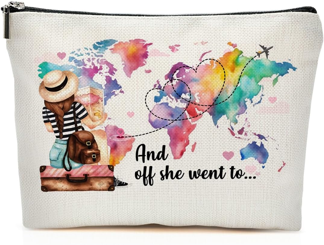 World Travel Gifts Makeup Bag, Traveler Cosmetic Bags Zipper Pouch