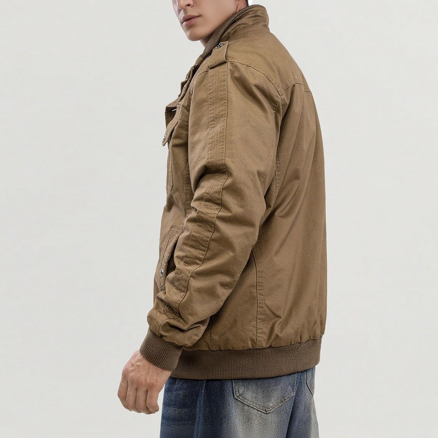 Men's Cotton Lightweight Multi Pockets Zip Front Stand Collar Military Jackets Windbreaker 2025 Trendy Fall Clothes