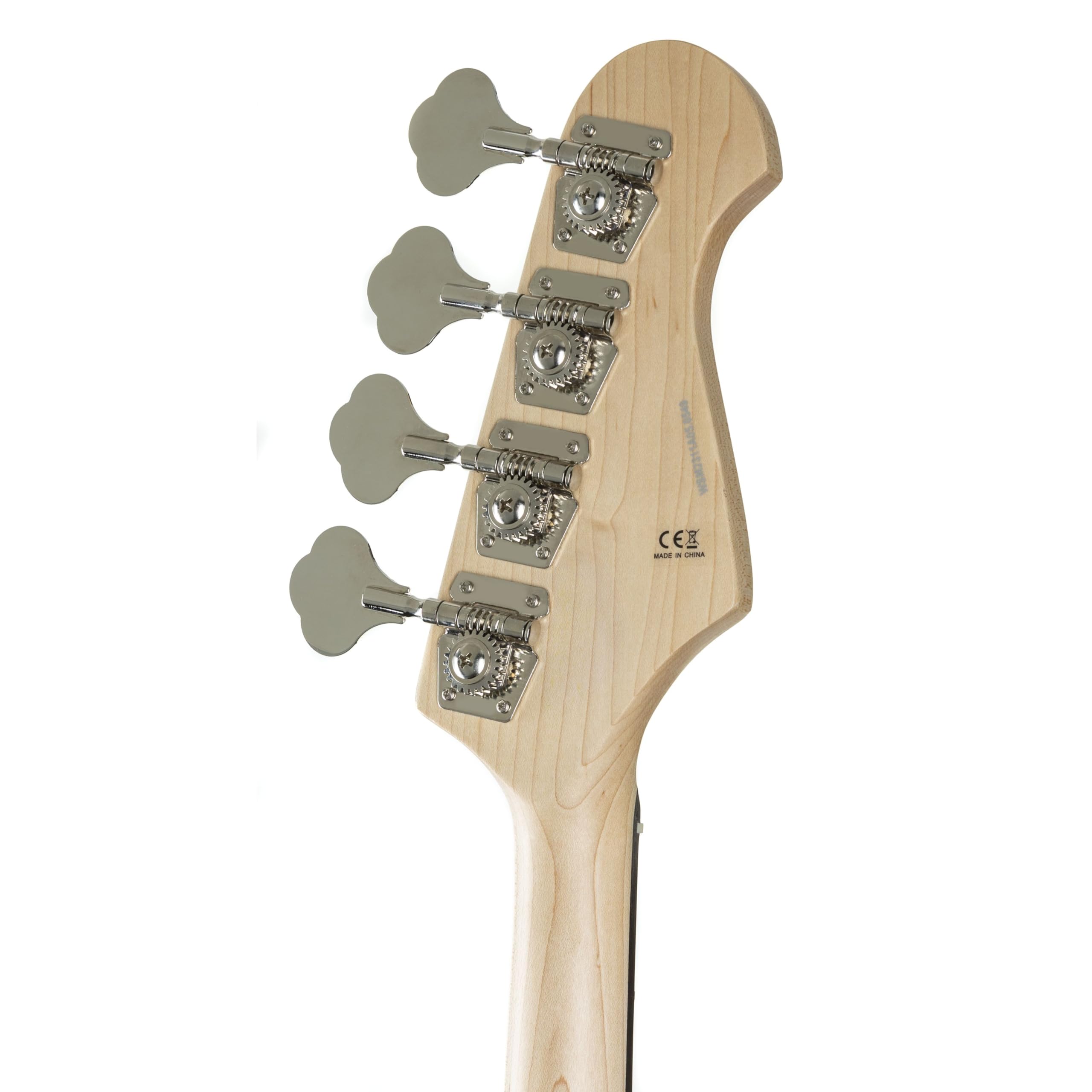 J & D JB E-Bass für Linkshänder, Bass mit Lindenkorpus und geschraubten Ahonhals in sunburst, Bassgitarre mit 2 Single Coils und Vintage-Style Bridge