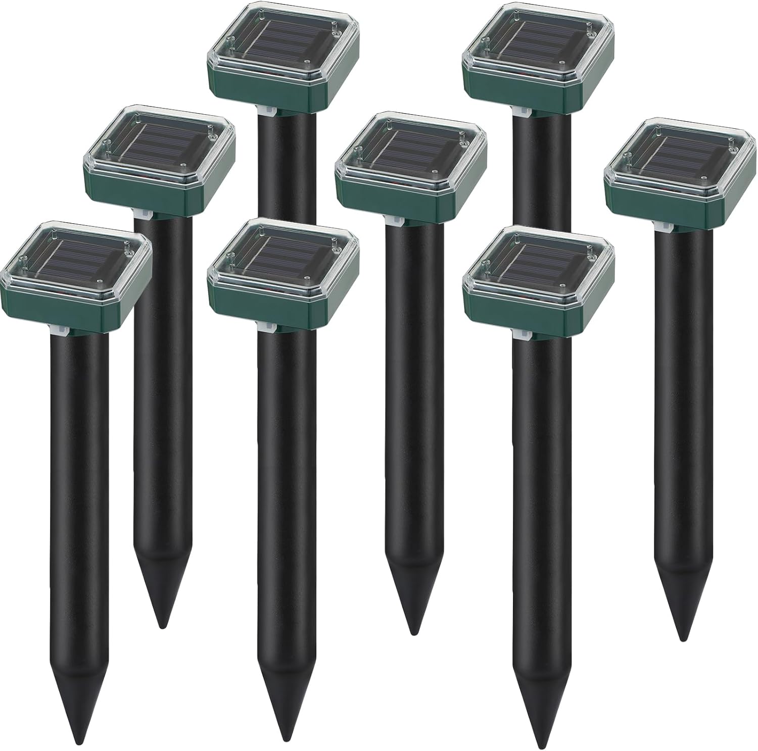 8 Pack Solar Powered Mole Repellent, Ultrasonic Outdoor Pest Repeller for Lawns & Gardens - Waterproof, Chipmunk, Vole, Gopher, Groundhog, Snake Deterrent (Dark Green)