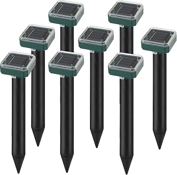 8 Pack Solar Powered Mole Repellent, Ultrasonic Outdoor Pest Repeller for Lawns & Gardens - Waterproof, Chipmunk, Vole, Gopher, Groundhog, Snake Deterrent Dark Green