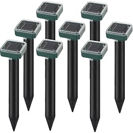 8 Pack Solar Powered Mole Repellent, Ultrasonic Outdoor Pest Repeller for Lawns & Gardens - Waterproof, Chipmunk, Vole, Gopher, Groundhog, Snake Deterrent (Dark Green)