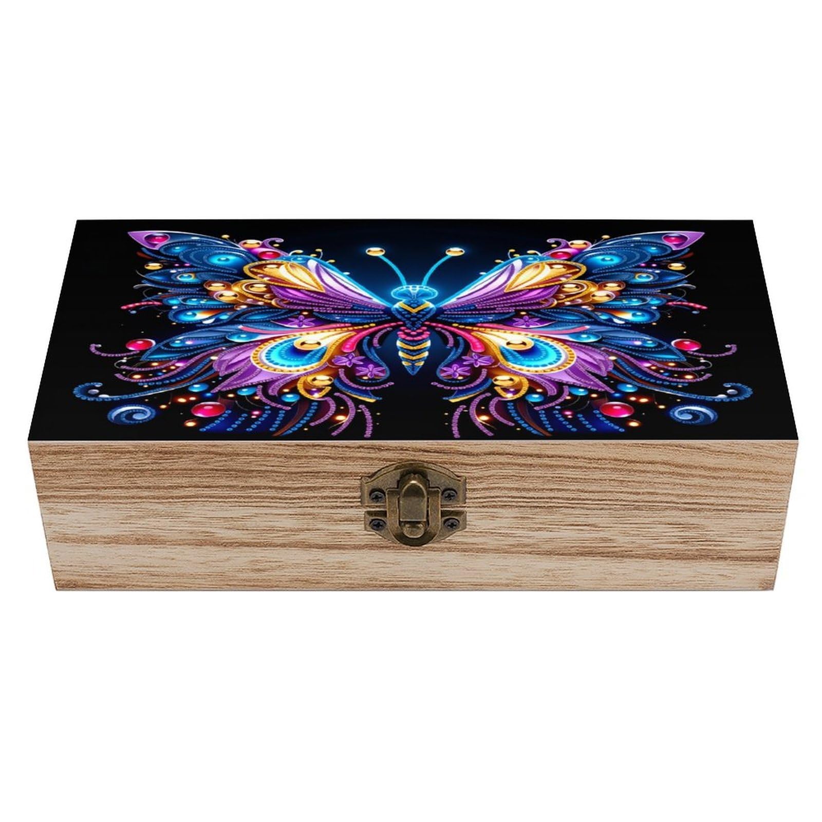 asbwuo Colorful Butterfly Vintage Wooden Keepsake Box