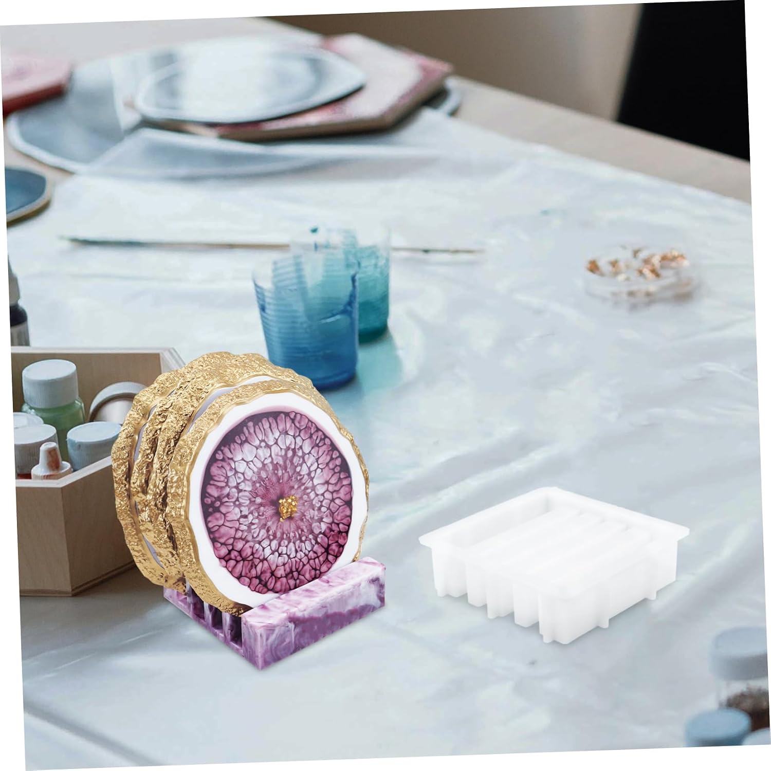 Decorative Coaster Rack Silicone Mold Xmas Epoxy Holder Making image 2