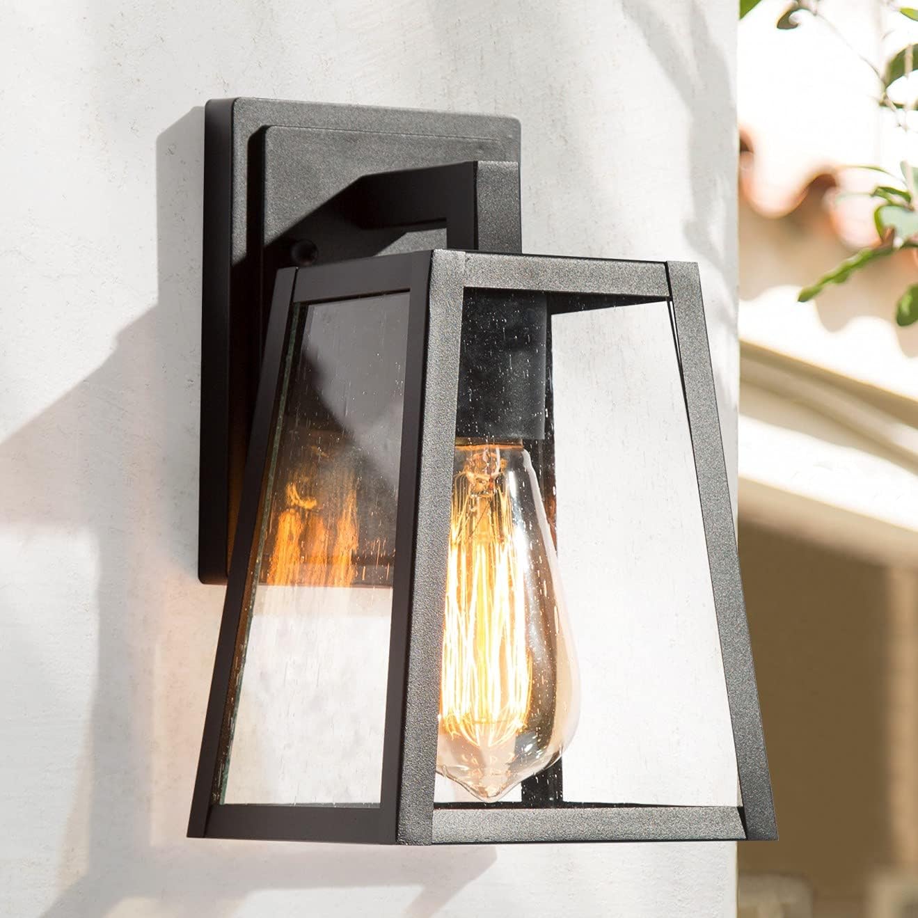 LALUZ Outdoor Porch Lighting Wall Mount - Anti-Rust Exterior Wall Light Fixture with Seeded Glass, Weather-Proof Outdoor Wall Sconce Lighting Black Outside Wall Lantern for Patio, Garage, Yards