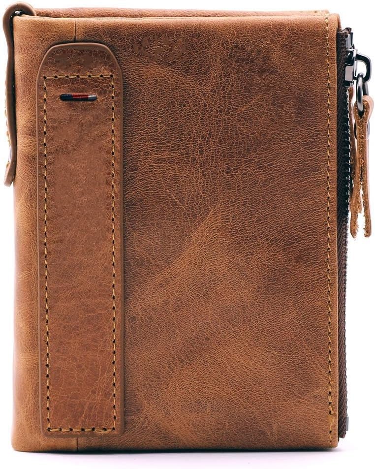 Men RFID Blocking Bifold Wallets Soft Genuine Leather, mens wallet coin purse, high-capacity Billfold with 7 Credit Cards Holder, USD Euro pound Holder, Flip Up ID, Gift for men boy (Brown)