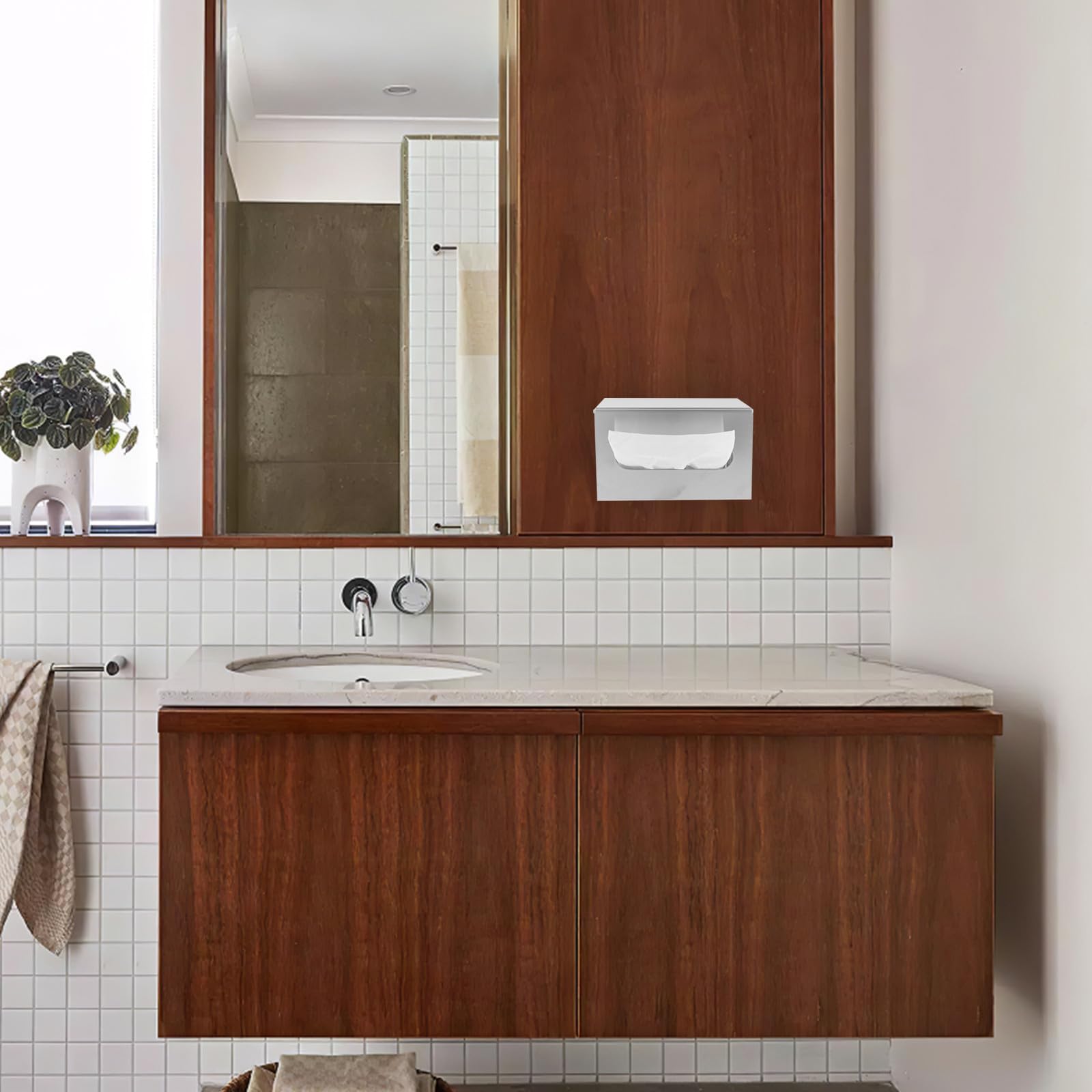 Dispensador de Papel Toalla de Acero Inoxidable Plata, Diseño Montado en Pared Apertura Amplia, Almacenamiento Estable y Ahorro de Espacio para Baños de Alto Tráfico