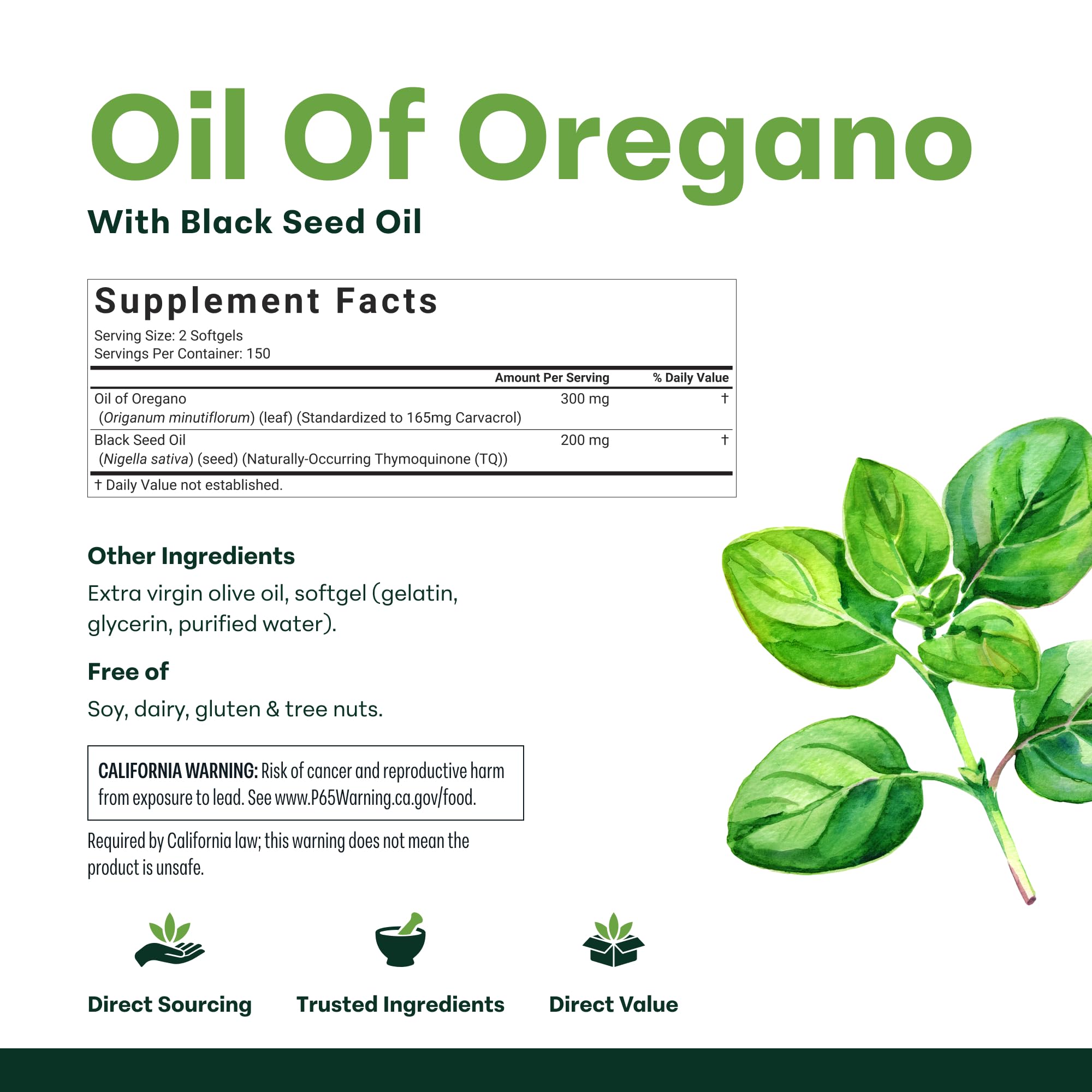 Micro Ingredients Oil of Oregano with Black Seed Oil, 300 Softgels — Amazon image 6