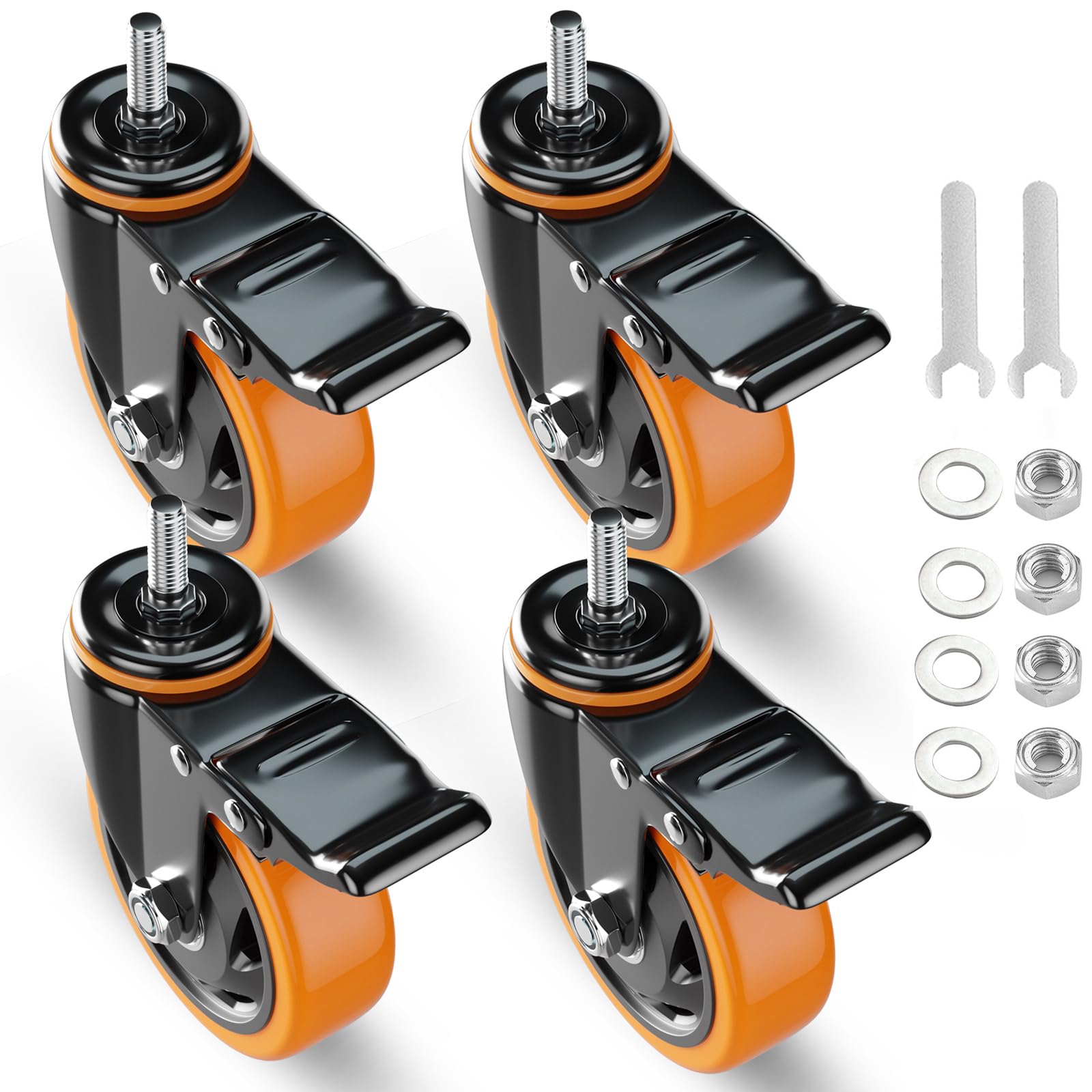 Sohnvwtgd 3/8"-16X1" Stem Caster Wheels Inch Heavy Duty Threaded Stem Casters Unc /8"-16 X 1 Swivel Casters Set Of 4 With Safety Dual Locking Wheel For Furniture And Cart