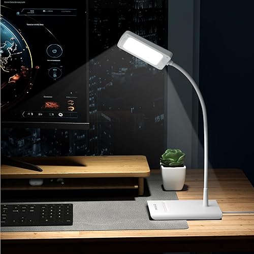 Miniatura 9 de TROND Lámpara LED de escritorio para oficina en casa, 3 modos de color, 7 brillos, lámpara de mesa regulable, luz de lectura para el cuidado de los
