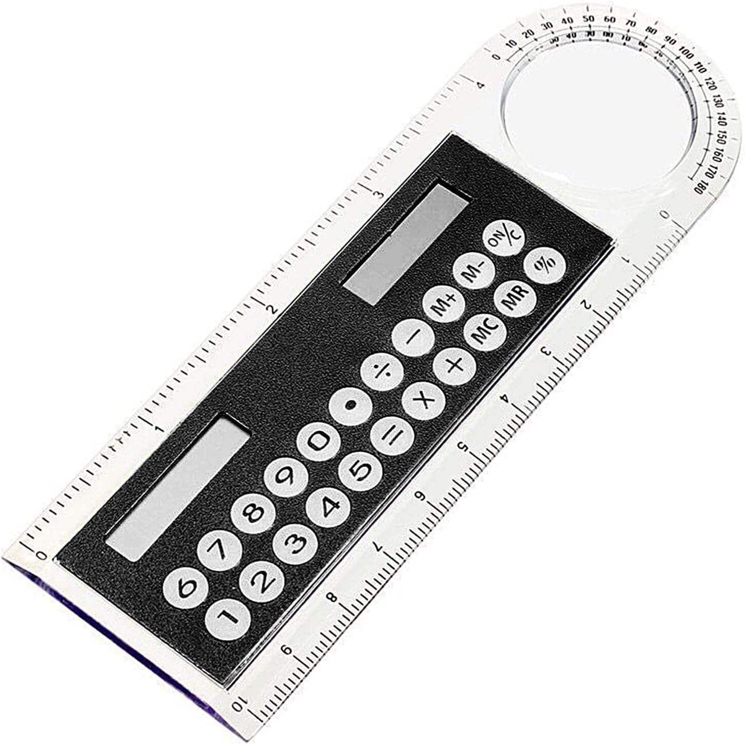 Black Mini Calculator, Portable Pocket Handheld Basic Calculator 3 in 1 Solar Powered Ruler Magnifier for Students Kids School Home Office,Christmas Birthday Gift Basic