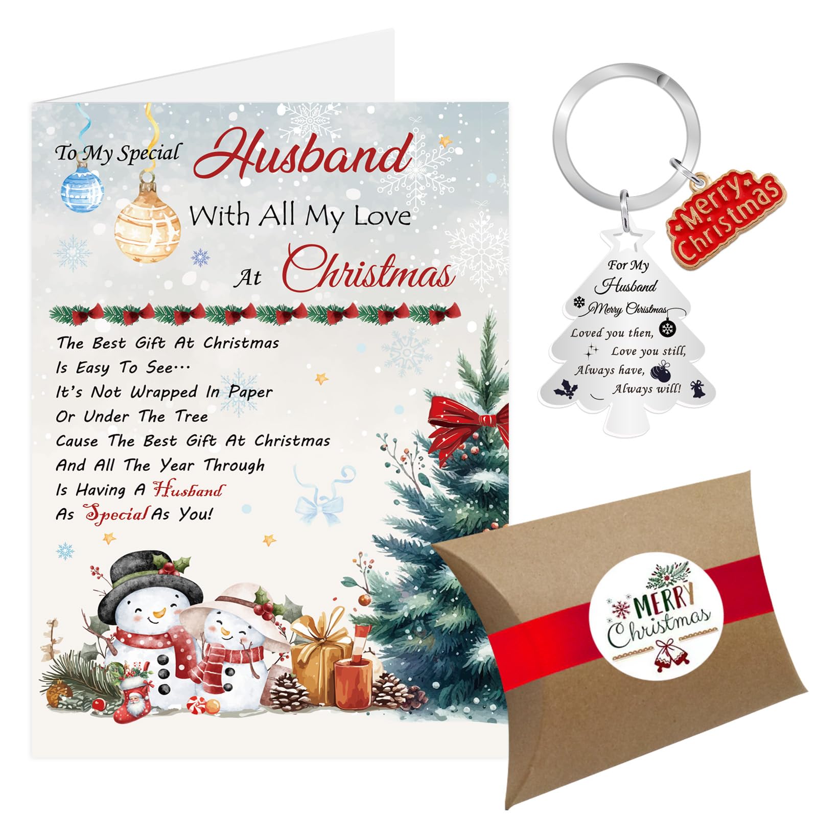 Husband Christmas Card, Christmas Card Xmas Card from Wife, Luxury Merry Christmas Cards Keyring Gifts for Him with Gift Box Envelope (Husband)