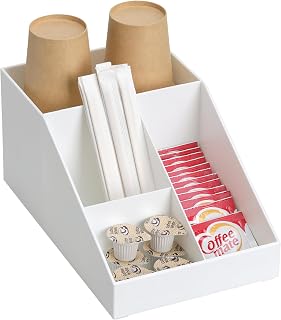 Navaris Organizador de café y té - Caja para Kit de Accesorios de cafetera - Bandeja con 4 cajoncitos para infusiones azucarillos Tazas cápsulas - Blanco
