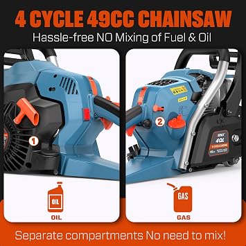 SENIX 18 Gas Chainsaw 49cc Gas Powered Chainsaws, Cordless Chain Saw for Wood Cutting and Tree Trimming, Loop Handle, CS4QL-L1