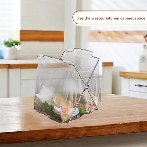 Miniatura 5 de Marco de soporte para bolsa de basura, soporte de bolsa de acero inoxidable plegable de metal para camping, hogar, cocina, encimera, papelera