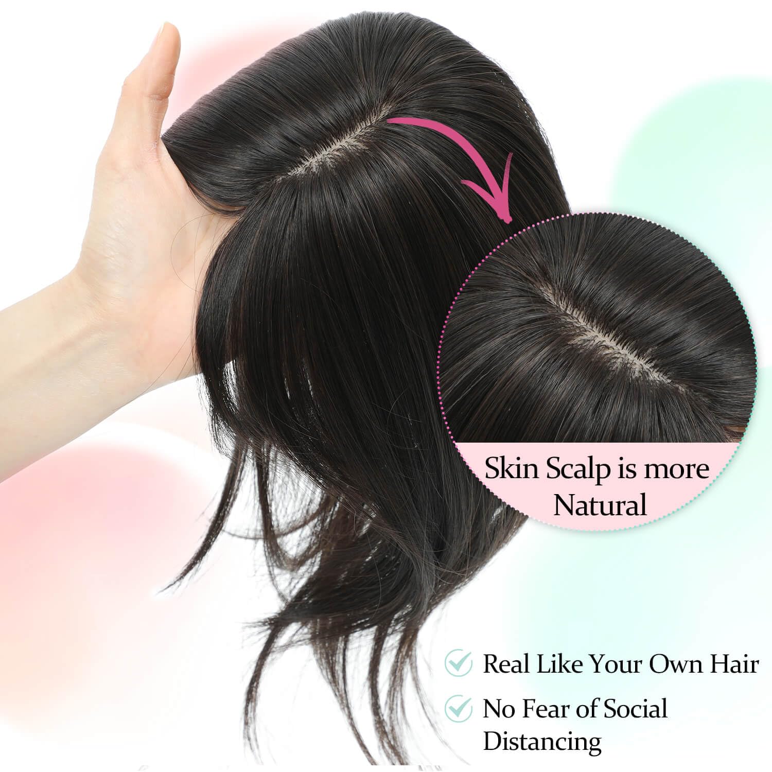 Peonymebeauty Fake Bangs Hair Toppers for Women 4"X5" Base Topper with 360°Clip in Fringe for Hair Loss 12 Inch Synthetic Fiber Wiglets Ladies Straight Hairpieces for Daily Use Add Volume(Dark Brown) - Image 3