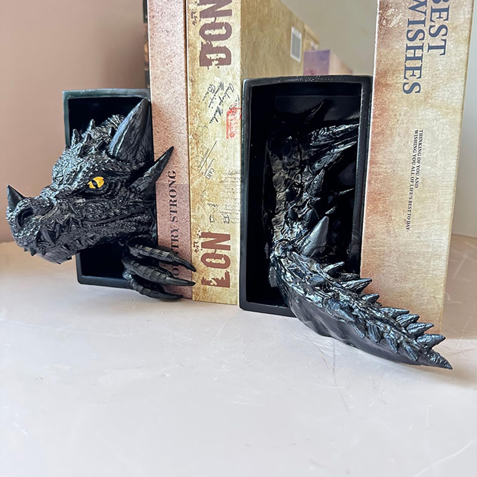 Drachen-Buchstütze, 3D-Design, springt aus dem Regal, Verwendung zwischen Büchern oder am Ende eines Bücherregals oder Einer Bücherecke, Fantasy-Drachen-Dekor