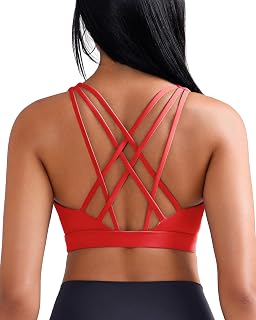 RUNNING GIRL Sports Bras for Women, Medium-High Impact Running Strappy Sports Bra with Removable Pads