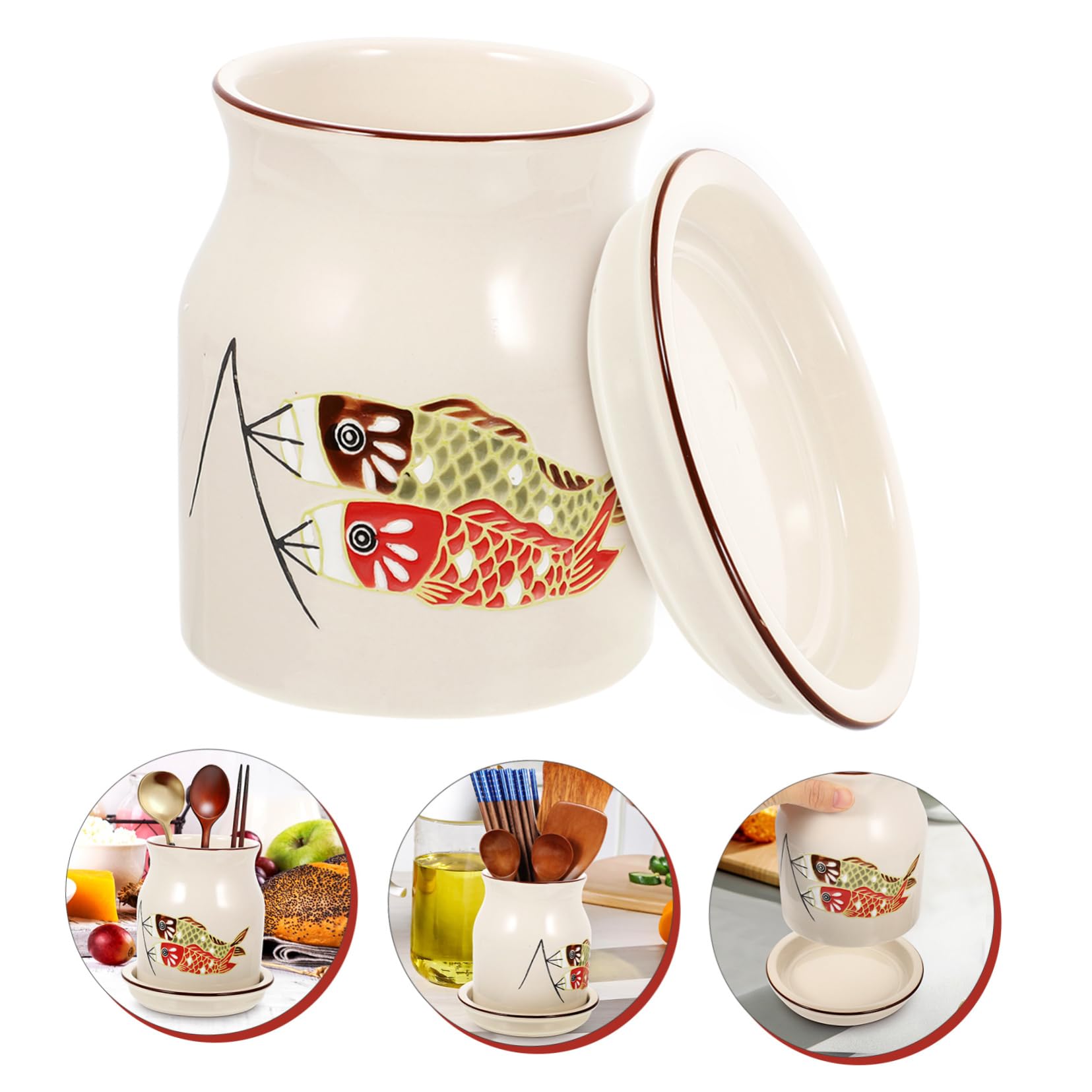 Porte-ustensiles De Cuisine Céramique Support à Couverts Avec Égouttoir Pour Et Cuillères Rangement Pratique Et Élégant Pour Comptoir De Cuisine