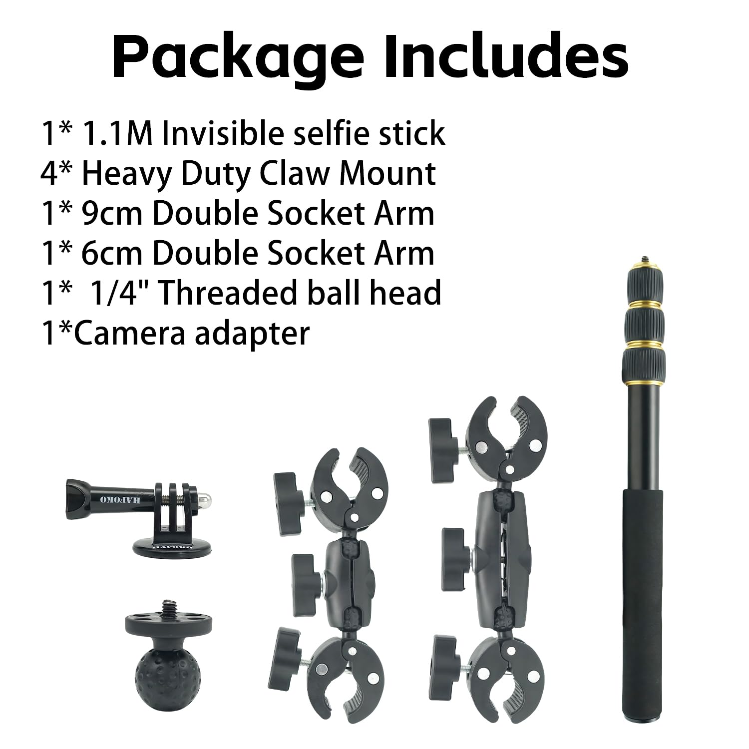 Motorrad-Kamera Halterungs Set mit 43 Zoll Stick Kompatibel mit Insta360 X5-X, OSMO Action 6 Hoch Leistungs-Fahrrad Lenker Halterung Kompatibel mit GoPro ATV UTV Fahrrad Fahren Moto Vlogging-Gold | Fahrrad Lenker Halterung Mit 43" Verlängerungsstab Kompat