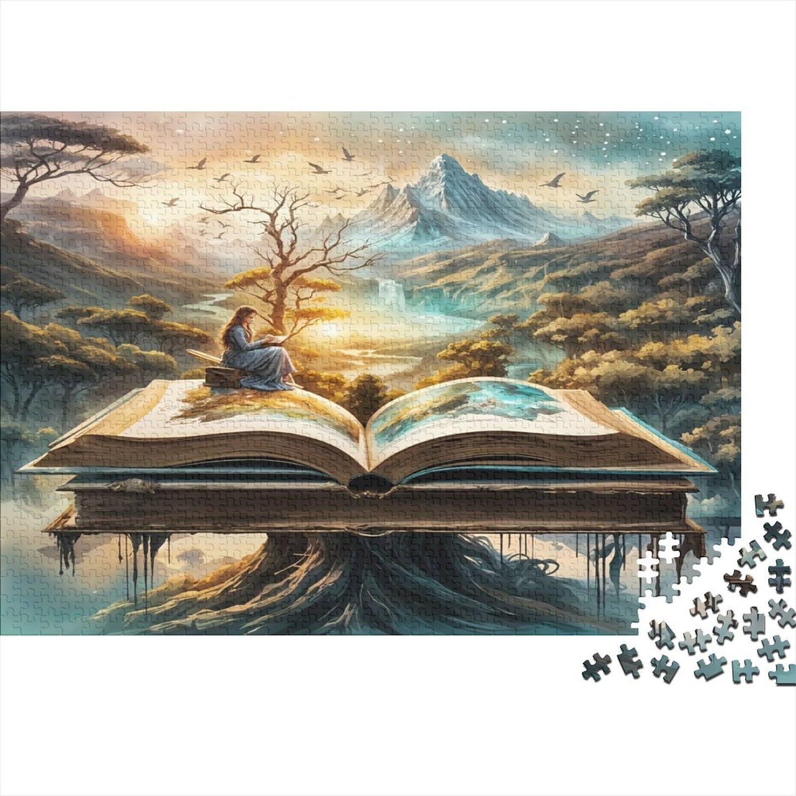 Book Fantasy Landscape 1000 Piece Jigsaw Puzzle Sustainable Paper Open Book Landscape Couples Family Challenging Precise Interlocking Family Game Night Gift 38x26cm/1000pcs