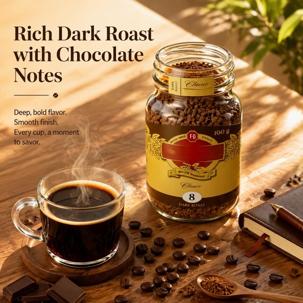 8 Caffè solubile liofilizzato in polvere, Caffè Arabica 100g