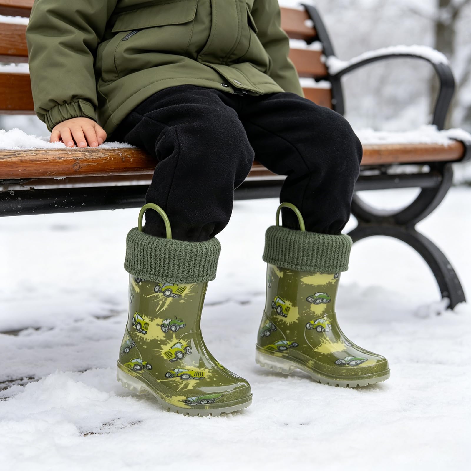 FUNCOO PLUS Stivali da pioggia per bambini, impermeabili, con fodera calda rimovibile