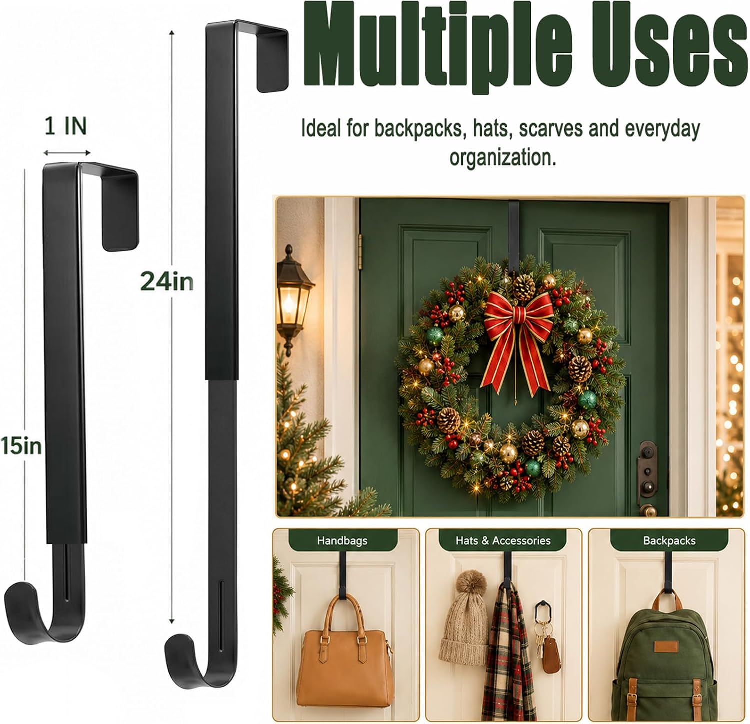 Adjustable Wreath Hangers for Front Door, Heavy‑Duty Wreath Holder 30 lbs