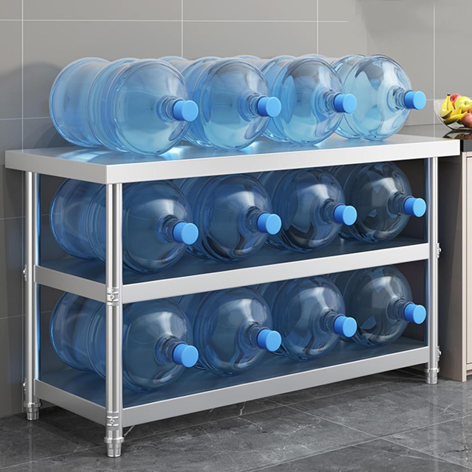 Three-Tier Kitchen Work Platform Open Stainless Steel Storage Rack Adjustable Legs Commercial Metal Preparation Table Easy to Install Suitable for Factory Packing Table(80x40x80cm/31.5x15.7x31.5”)