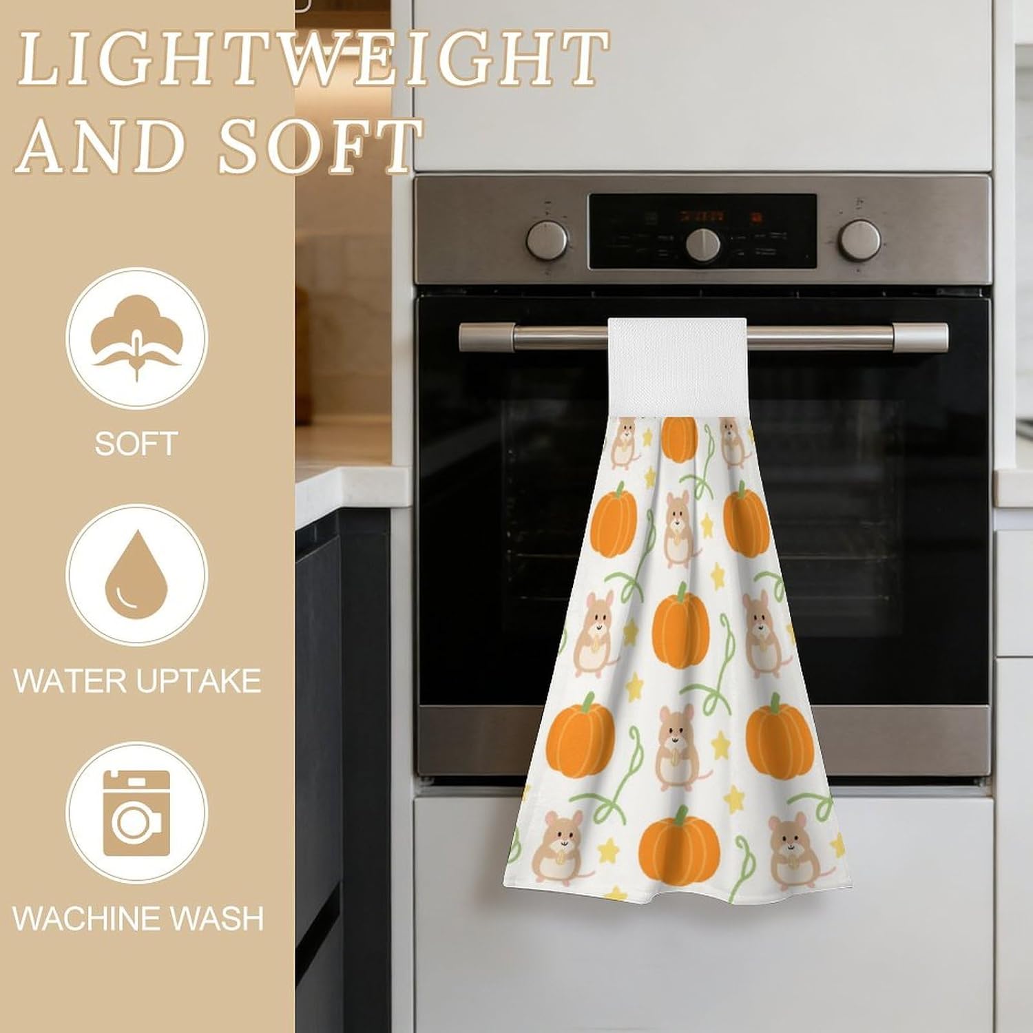 Hamster Pumpkin Star Hanging Kitchen Towels Hand Towels Set of 2 image 3