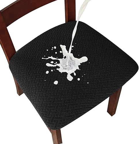 Genina - Fundas impermeables de asiento para sillas de comedor y cocina (color negro, 4 piezas)