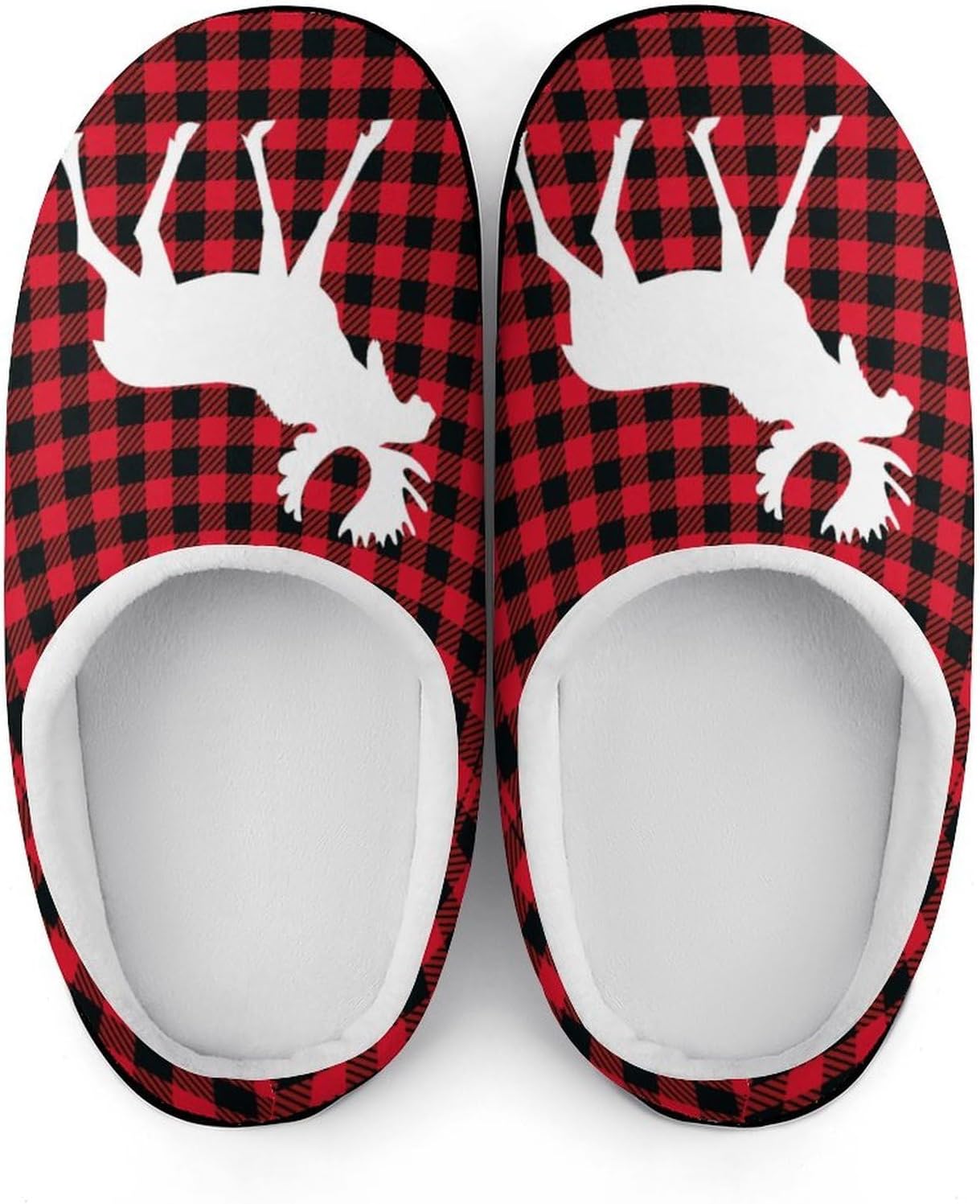 Mooses Buffalo Plaid Set Women's House Slippers Memory Foam Warm Shoes Spa Rubber Sole Indoor Outdoor
