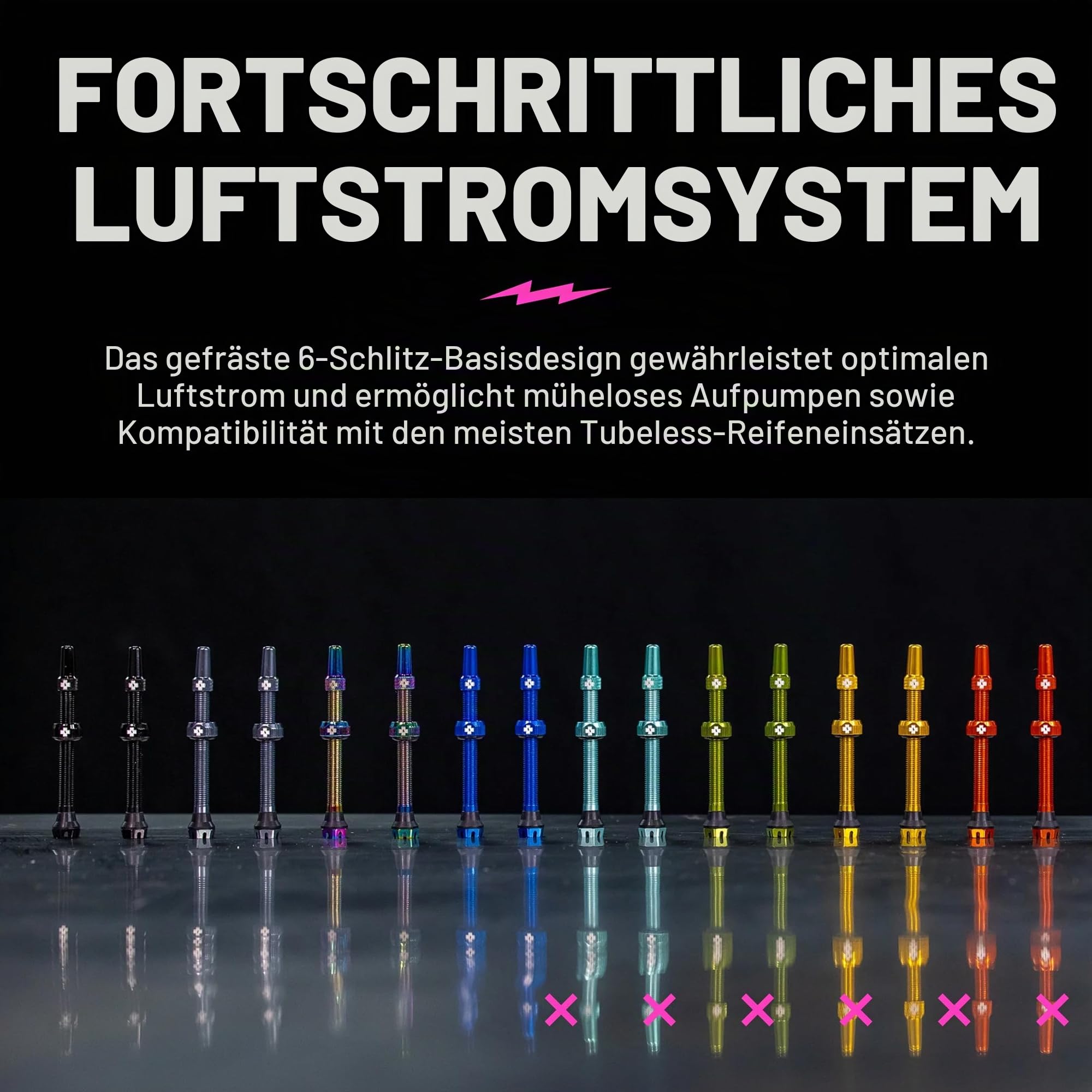 Muc-Off Schwarze Presta Tubeless Ventile, 44 mm - Hochwertige Anti-Leck Fahrradventile mit integriertem Werkzeug zum Entfernen des Ventilkerns