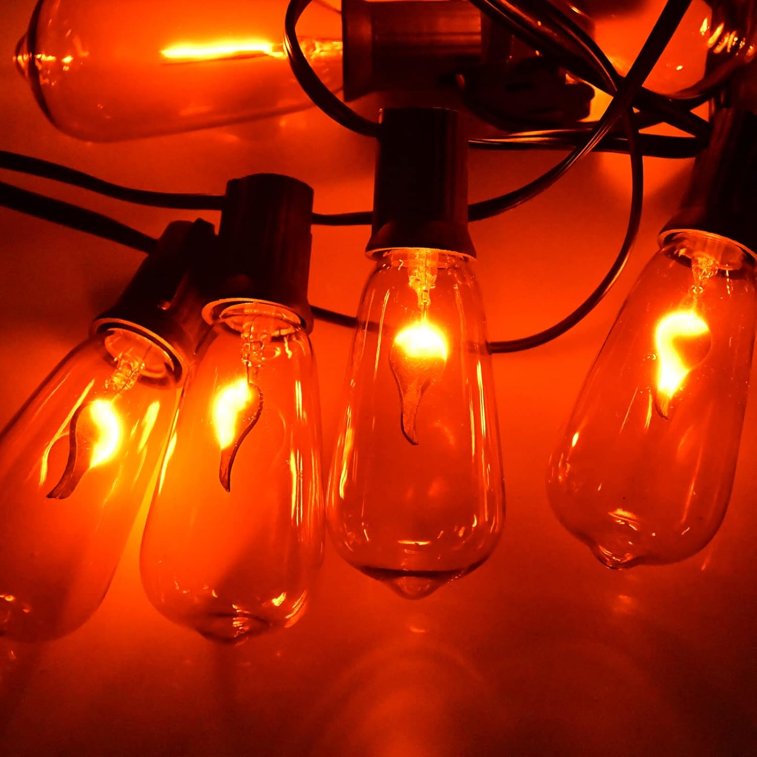 Flickering Orange Lights Bulbs, Halloween Flicker Flame Light Bulbs, ST40 Bulb Dances with a Flickering Orange Glow, Edison Bulbs for Outdoor, Halloween, 1 Watt E17 Intermediate Base- 10 Pack