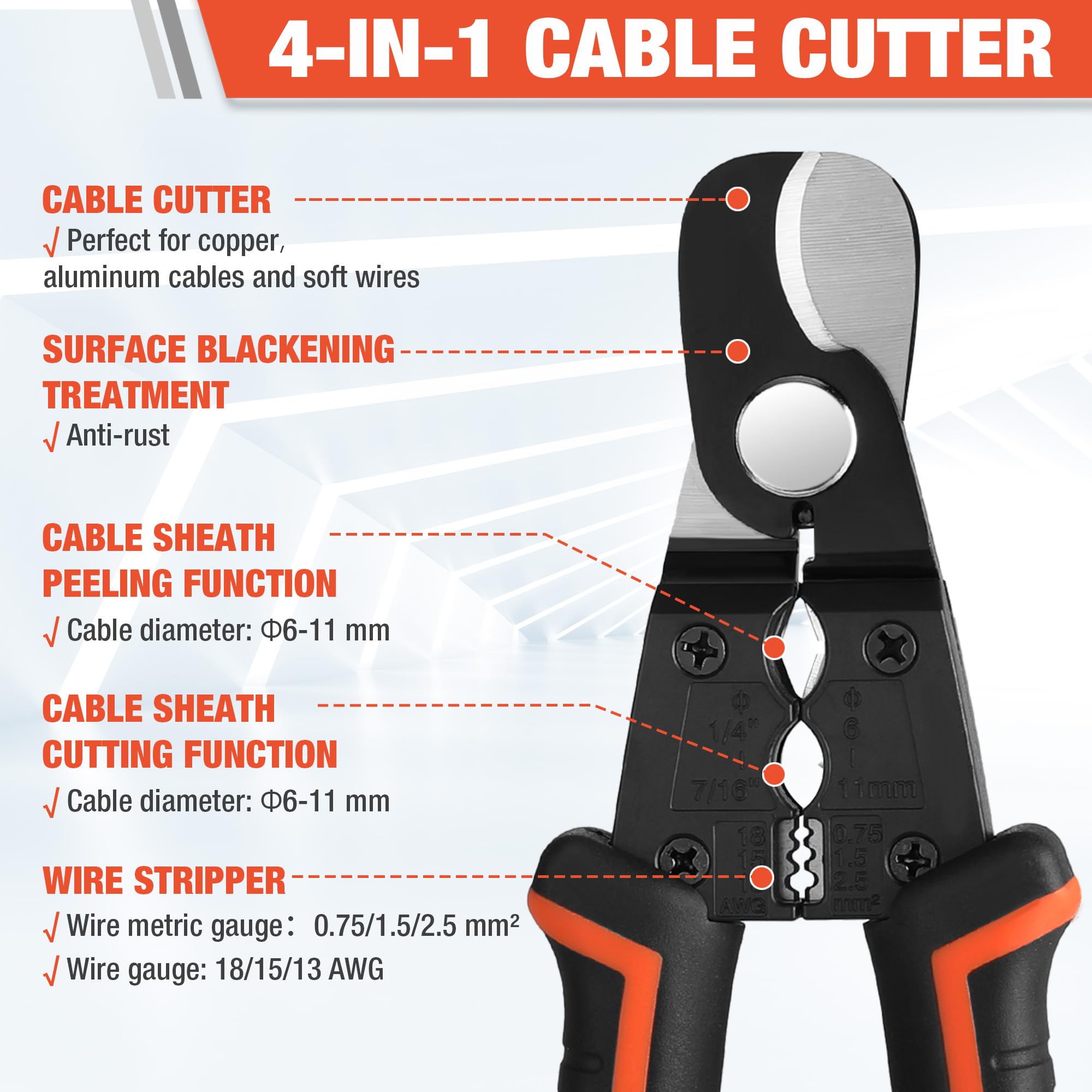 ValueMax 180 mm Cable Cutter Pliers, 4-in-1 Multi-Function Wire Cutter with Safety Lock, Ergonomic Handle - Image 2