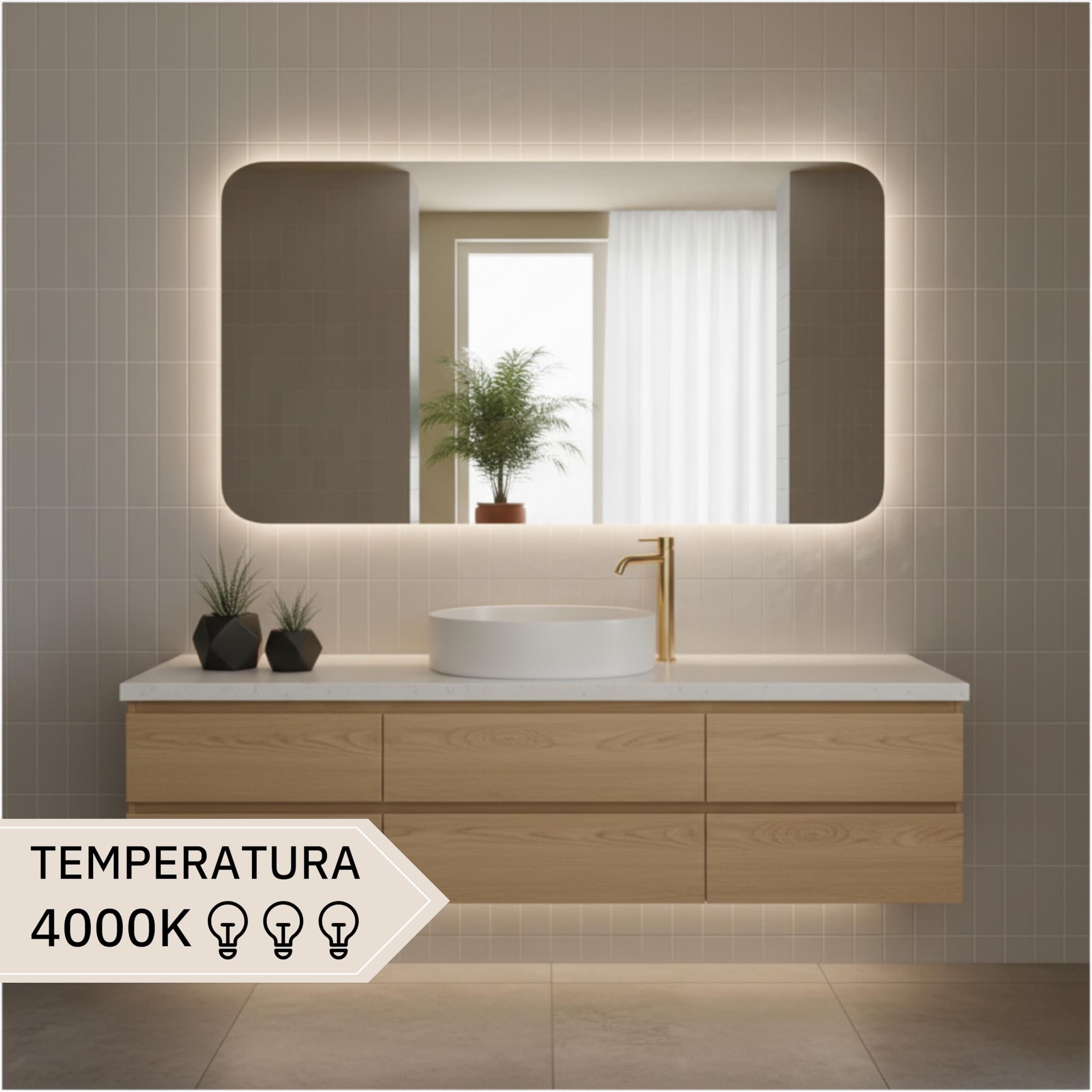 Specchio Bagno con Luce LED CIRCE 100x70 cm, Striscia LED Naturale 4000K, Moderno Retroilluminato 24V
