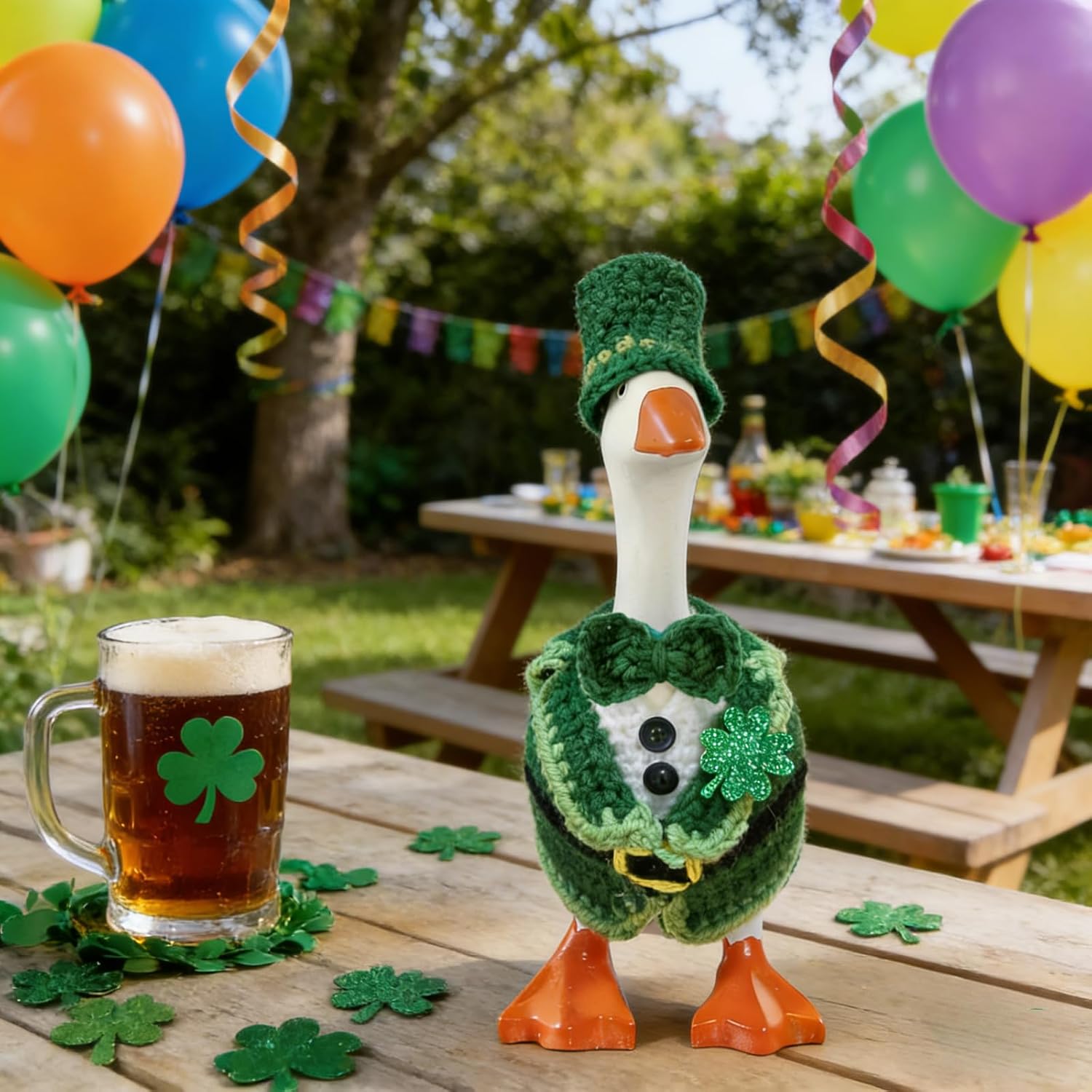 Desk Goose Outfits 7 Inches St. Patrick's Day Desk Goose Costumes, Soft Hand-Knit Green Shamrock Festive Clothes for Desktop Magnetic Goose Statue, Spring Holiday Home Office Table Decor Accessories