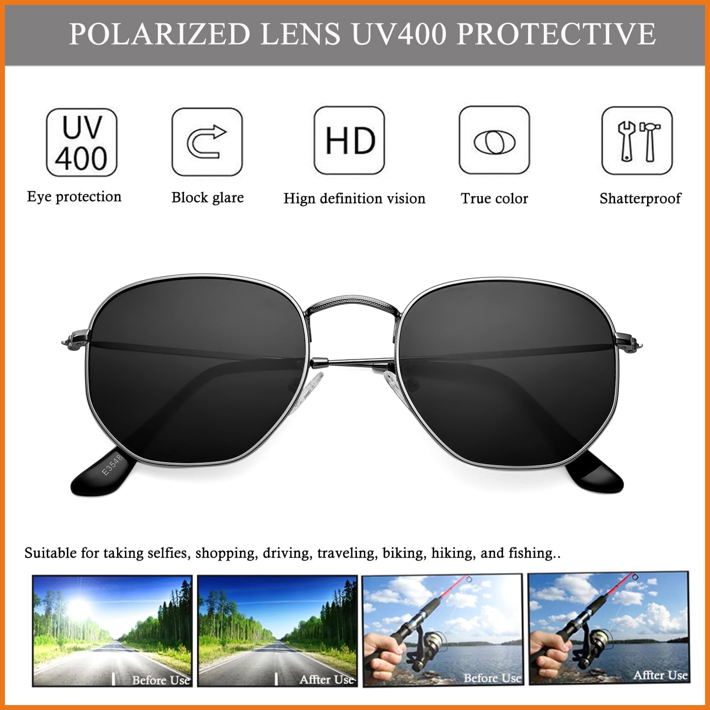 HJSTES Small Polarized Sunglasses Women Men Trendy Hexagonal Metal Frame Mirrored Lens UV Protection - Image 6